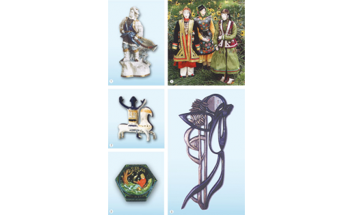 1. Т.П.Нечаева. “Салауат Юлаев” декоратив скульптураһы. Фарфор, глазурь аҫтынан биҙәк. 1955. БДХМ; 2. В.Г.Кузнецова. “Һыбайлы яҙ” декоратив скульптураһы. Фаянс, әсемәләр. 1990. Бөтә Рәсәй биҙәү-ҡулланма һәм халыҡ сәнғәте музейы (Мәскәү); 3. А.Ш.Ҡоҙаяров “