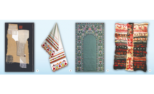 1. В.М.Шибаева. “Тәүге ҡар” туҡыма коллажы. “Ҡыш” триптихының уң өлөшө. Туҡыма, тире. 1990; “Оҙайлы һаҡлауҙар фонды” ААЙ йыйылмаһы; 2. М.Ә.Ниғмәтйәнова. “Йәй” декоратив таҫтамалы. Йүрмәп һәм келәм йөйө м‑н машина сигеүе, аппликация. 1998; 3. Р.Р.Юлдашбаев